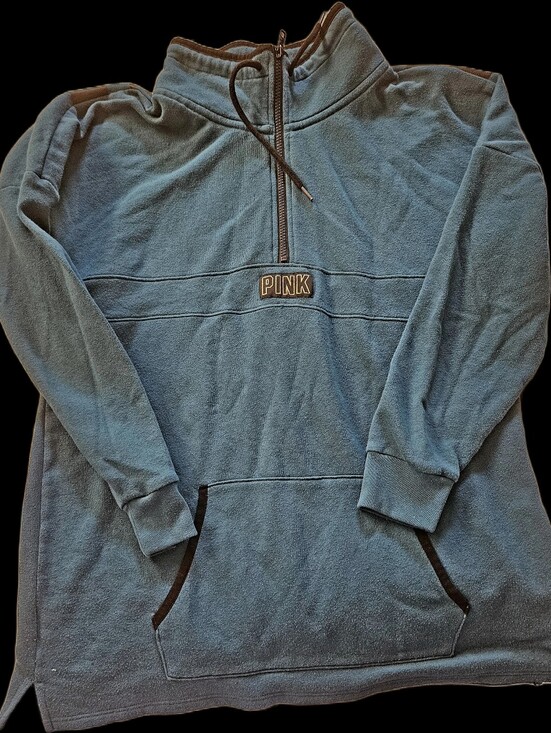 PINK Victoria's Secret Sweaters - PINK Quarter-Zip Pullover in Teal Blue